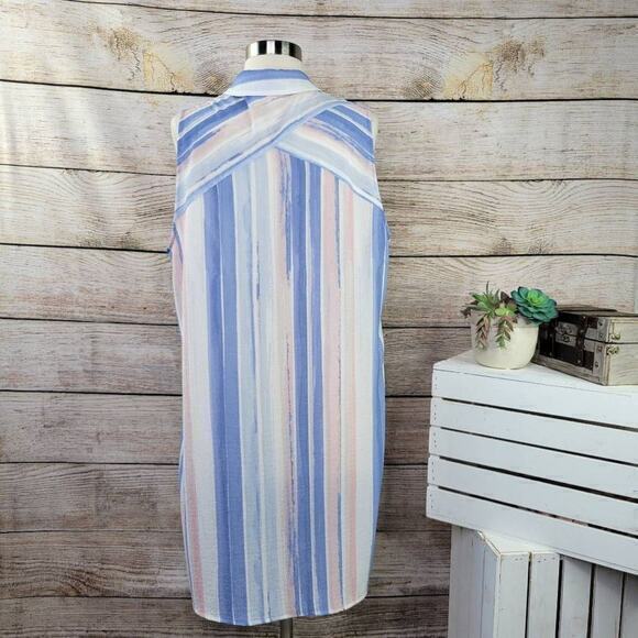 Two by Vince Camuto Pastel Striped Button Down Sleeveless Duster Cover Up Large - Picture 4 of 7